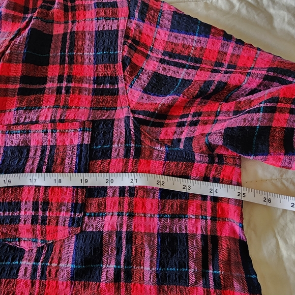 Intro 3/4 rolled sleeve plaid button-up collared over-shirt, sz XL - Picture 9 of 12